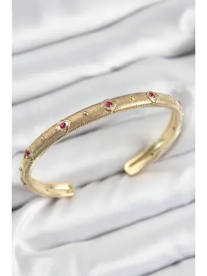 Pirinç Renkli Zirkon Taşlı Vintage Model Gold Renk Kadın Kelepçe