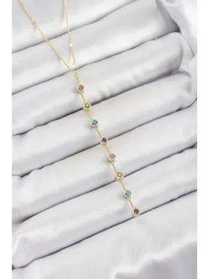 Pirinç Renkli Zirkon Taşlı Y Model Gold Renk Kadın Kolye