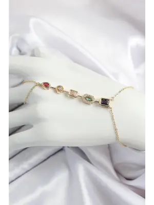 Pirinç  Renkli Zirkon Taşlı Y Model Gold Renk Kadın Şahmeran