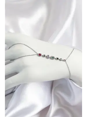 Pirinç Renkli Zirkon Taşlı Y Model Gümüş Renk Kadın Şahmeran