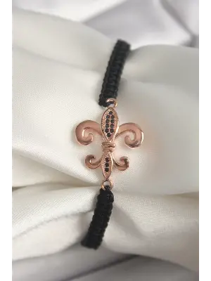 Rose Zirkon Taş İşlemeli Zambak Figürlü Asansörlü Makrome Model Kadın Çelik Bileklik