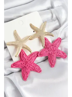 Pirinç Sallantılı Pembe Deniz Yıldızı Model Gold Renk Hasır Küpe