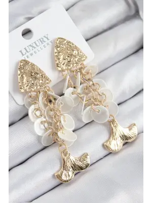 Pirinç Sallantılı Sedefli Balık Model Gold Renk Kadın Küpe