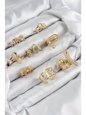 Pirinç Sarmal Ve Yıldız Model Gold Renk Kadın Yüzük Kombin Set