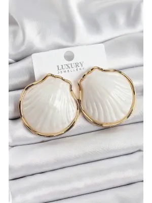 Pirinç Sedef Deniz Kabuğu Figürlü Gold Renk Kadın Küpe