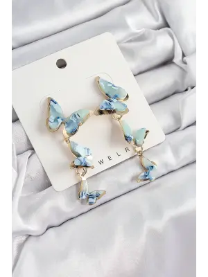 Pirinç Sedef Sallantılı Mermer Desenli Kelebek Model Gold Renk Vintage Kadın Küpe