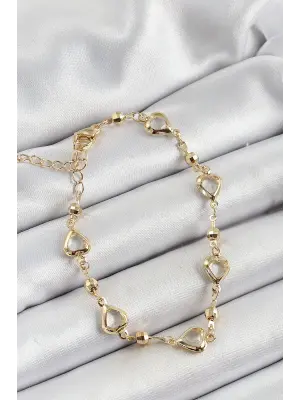 Pirinç Şeffaf Kalp Model Gold Renk Zirkon Taşlı Kadın Bileklik