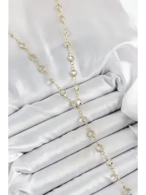 Pirinç Şeffaf Model Gold Renk Zirkon Taşlı Y Kolye