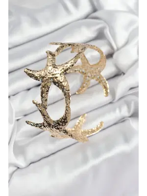 Pirinç Sıralı Deniz Yıldızı Model Gold Renk Kadın Pazu Bileklik
