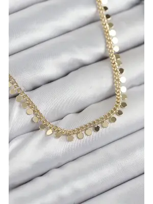 Pirinç Sıralı Pul Zincir Model Gold Renk Kadın Kolye
