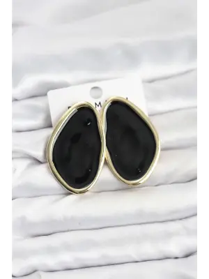 Çelik Siyah Mineli Damla Model Vintage Plaka Kadın Küpe