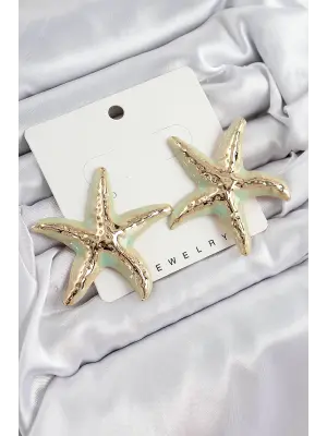 Pirinç Su Yeşili Deniz Yıldızı Model Vintage Kadın Küpe