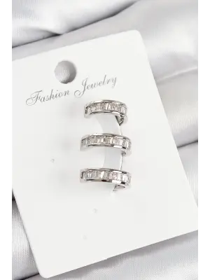 Pirinç Su Yolu Model Gümüş Renk Sağ Kıkırdak Küpe