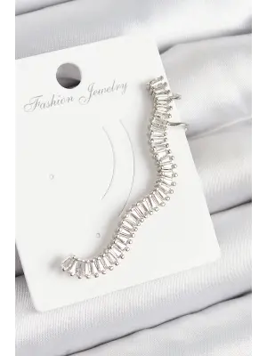 Pirinç Su Yolu Model Gümüş Renk Sağ Kıkırdak Küpe