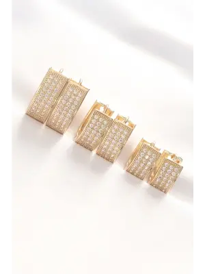  Taşlı Altın Oval Çoklu Küpe