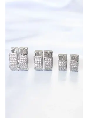  Taşlı Gümüş Oval Çoklu Küpe