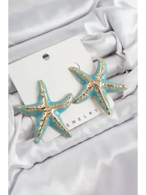 Pirinç Turkuaz Deniz Yıldızı Model Vintage Kadın Küpe