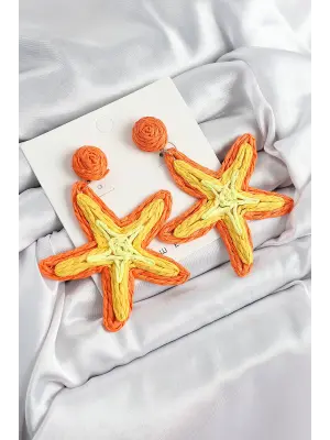 Pirinç Turuncu Deniz Yıldızı Model Gold Renk Kadın Hasır Küpe