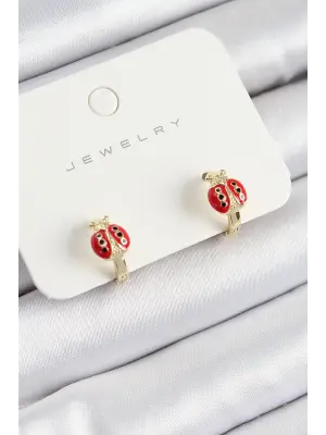 Pirinç Uğur Böceği Model Gold Renk Çocuk Küpe