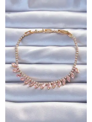 Pirinç Vip Seri Altın Renk Pembe Zirkon Taşlı Bileklik