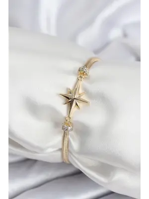 Pirinç VIP Seri Gold Renk Kutup Yıldızı Model Kadın Bileklik