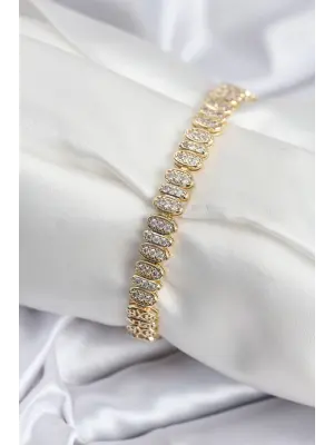 Pirinç VIP Seri Gold Renk Oval Sıralı Kadın Bileklik