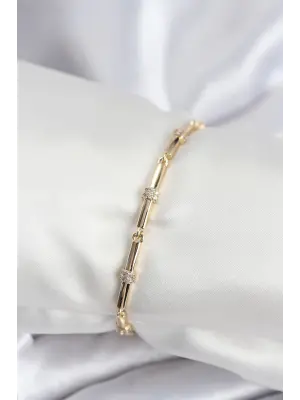 Pirinç VIP Seri Gold Renk Parçalı Model Zirkon Taşlı Kadın Bileklik