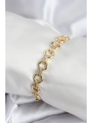 Pirinç VIP Seri Gold Renk Sıralı Halka Model Kadın Bileklik