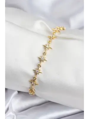Pirinç VIP Seri Gold Renk Sıralı Kutup Yıldızı Kadın Bileklik