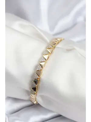 Pirinç VIP Seri Gold Renk Sıralı Üçgen Model Kadın Bileklik