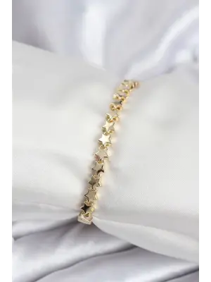 Pirinç VIP Seri Gold Renk Sıralı Yıldız Model Kadın Bileklik