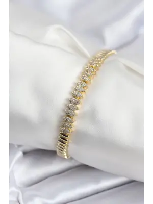 Pirinç VIP Seri Gold Renk Zirkon Taşlı Arpa Model Kadın Bileklik