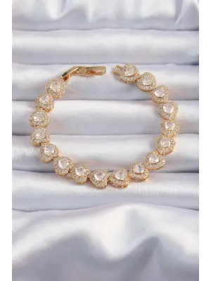 Pirinç Vip Seri Gold Renk Zirkon Taşlı Kalp Model Bileklik