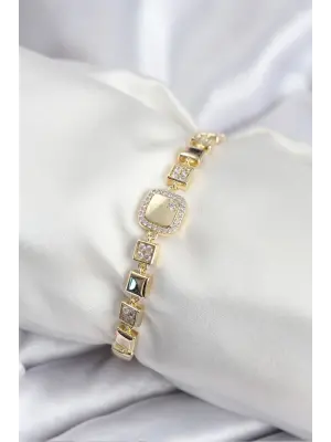 Pirinç VIP Seri Gold Renk Zirkon Taşlı Model Kadın Bileklik