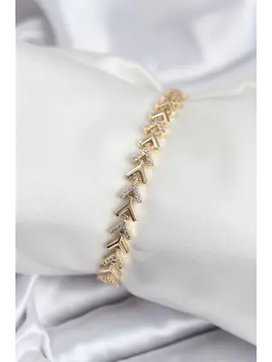 Pirinç VIP Seri Gold Zirkon Taşlı Balık Sırtı Model Kadın Bileklik