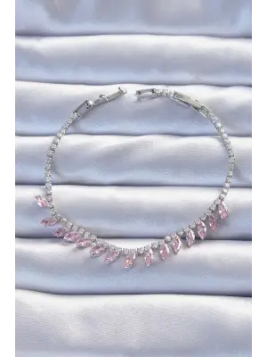 Pirinç Vip Seri Gümüş Renk Pembe Zirkon Taşlı Bileklik