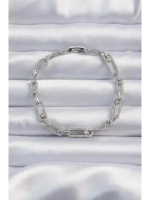Pirinç Vip Seri Gümüş Renk Zirkon Taşlı Messika Model Bileklik
