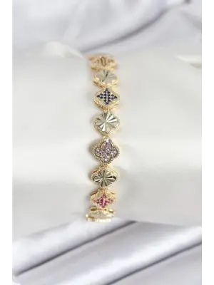 Pirinç VIP Seri Yonca Zirkon Taşlı Kadın Bileklik