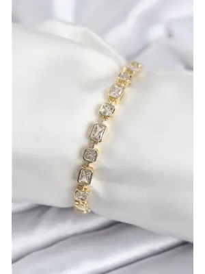 Pirinç VIP Seri Zirkon Taşlı Gold Renk Kadın Bileklik