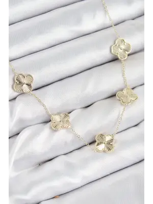Pirinç VIP Yonca Model Gold Renk Kadın Kolye