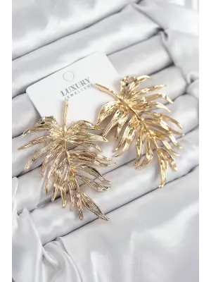 Pirinç Yaprak Model Gold Renk Kadın Küpe