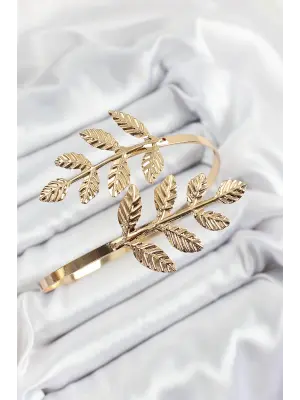 Pirinç Yaprak Model Gold Renk Kadın Pazu Bileklik