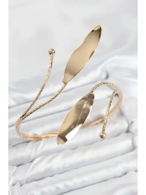 Pirinç Yaprak Model Gold Renk Kadın Pazu Bileklik
