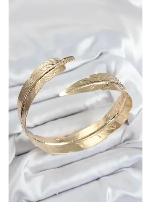 Pirinç Yaprak Model Gold Renk Kadın Pazu Bileklik