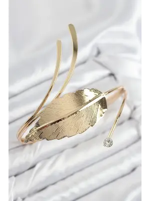 Pirinç Yaprak Model Gold Renk Kadın Pazu Bileklik