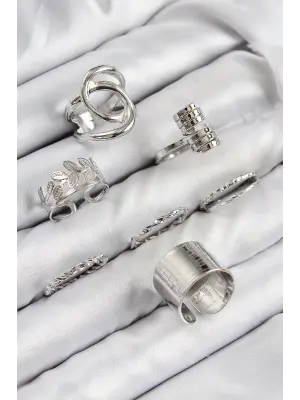 Pirinç Yaprak Model Gümüş Renk Kadın Yüzük Kombin Set