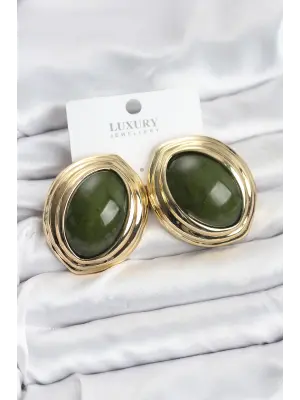 Çelik Yeşil Badem Model Vintage Gold Kadın Küpe