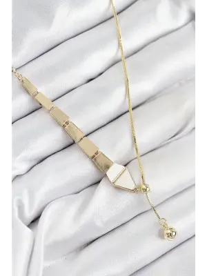 Pirinç Yılan Model Gold Renk Asansörlü Kadın Kolye