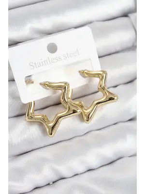 Pirinç Yıldız Model Gold Renk Kadın Küpe