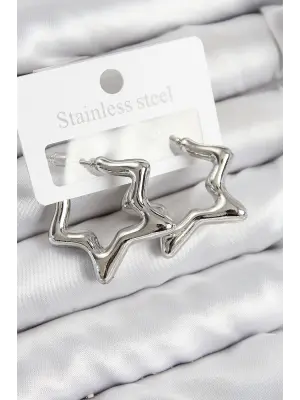 Pirinç Yıldız Model Gümüş Renk Kadın Küpe